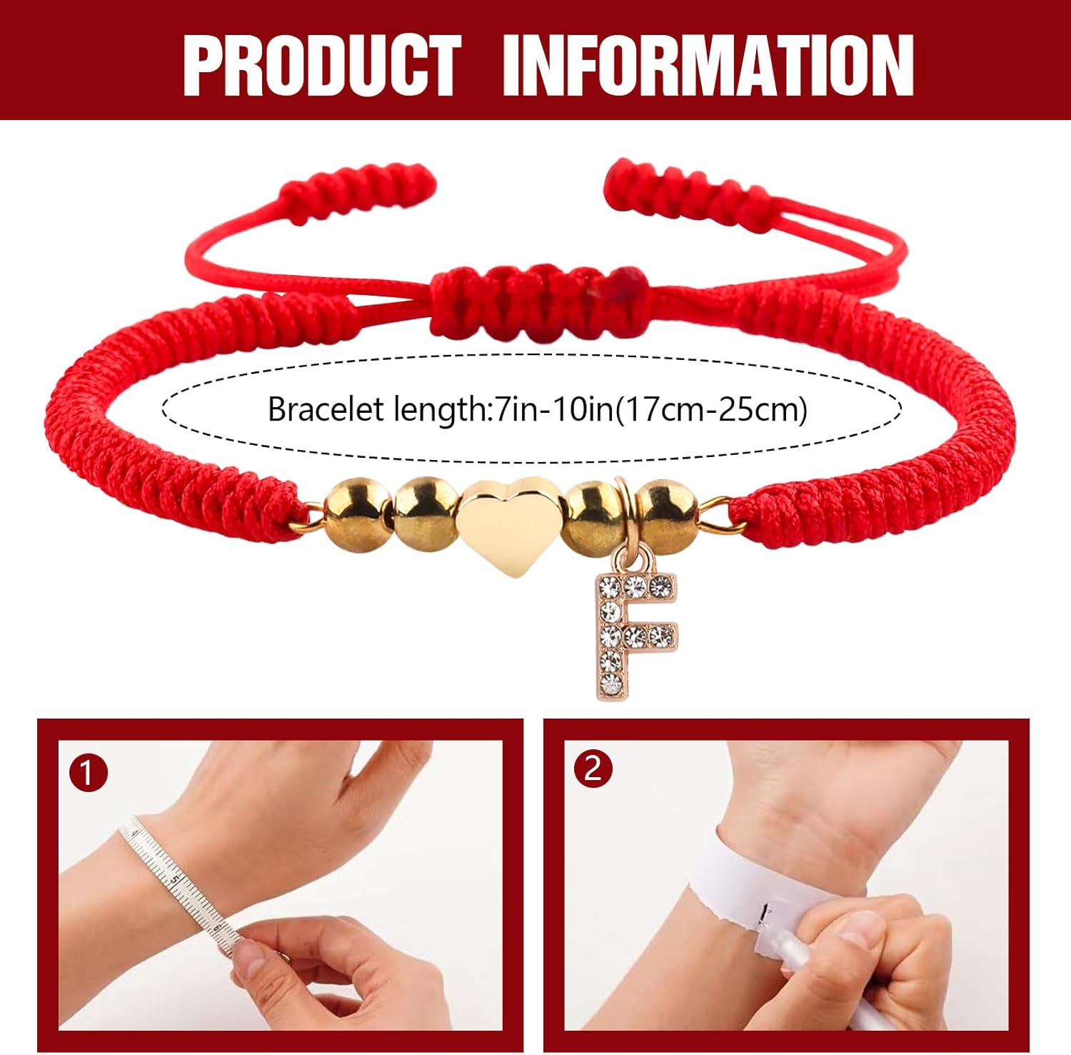 Christmas Gifts Initial Bracelets for Women Men Initial Bracelet Red Handmade Bracelets Rope Braided Golden bead Letter Bracelet for Teen Girls Adjustable Jewelry for Women Mom Give him/her a gift - Image 6