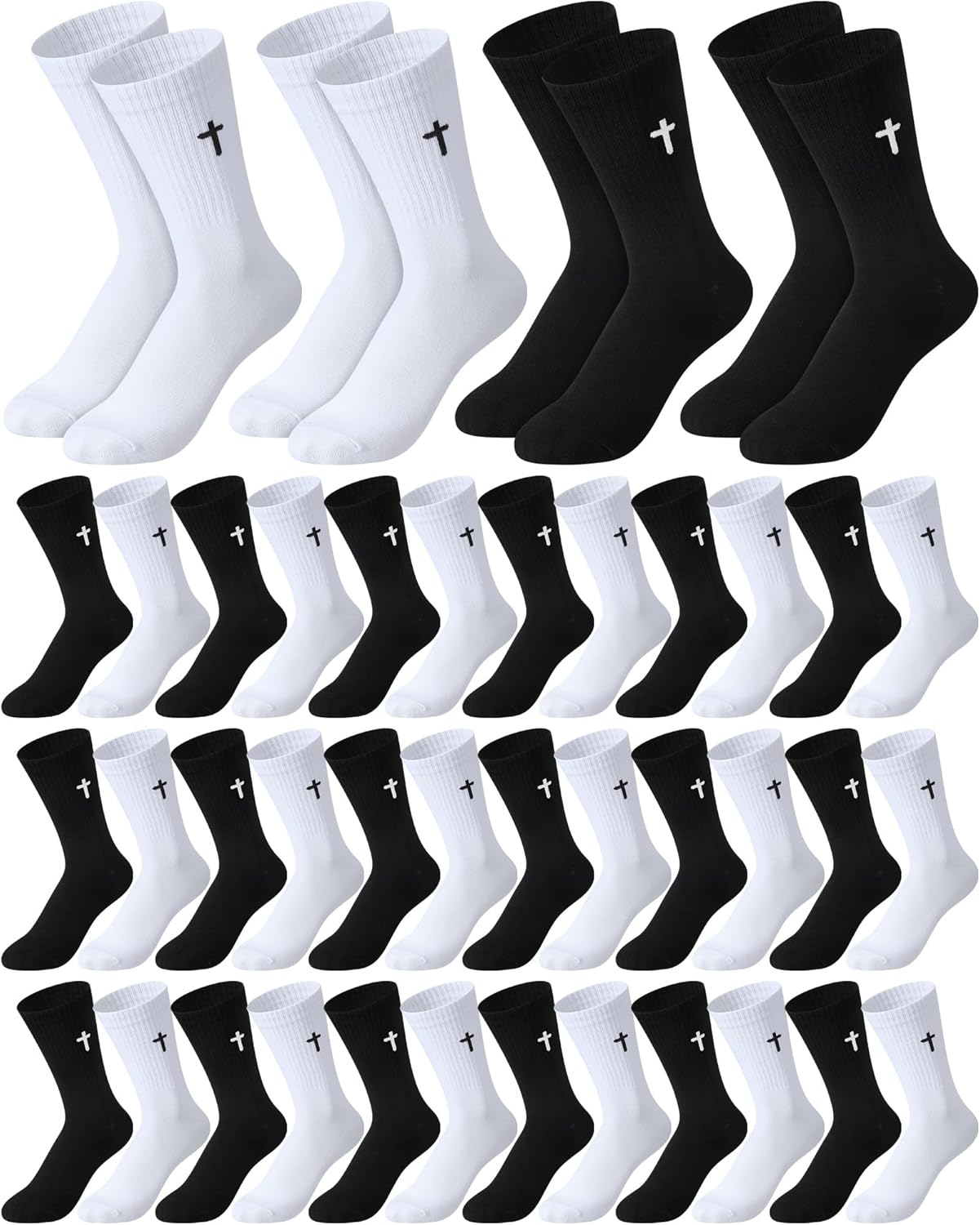 Shihanee 24 Pairs Cross Socks for Men Knit Religious Christian Crew Socks for Daily Pastor Clergy Gift Easter Christian Gifts