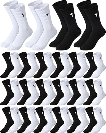 Shihanee 24 Pairs Cross Socks for Men Knit Religious Christian Crew Socks for Fathers Day Daily Pastor Clergy Gift