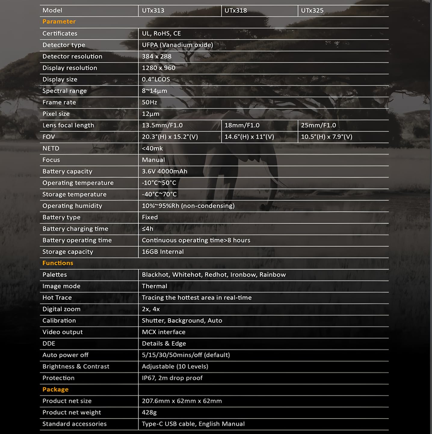 Uni-t rend UNI-T UTx325 Wärmebildkamera, Monokular, Jagdgriff, Nachtsicht, Infrarot-Thermoskop, Outdoor-Beobachtung, Infrarot-Auflösung, 384 x 288 (UTx325)