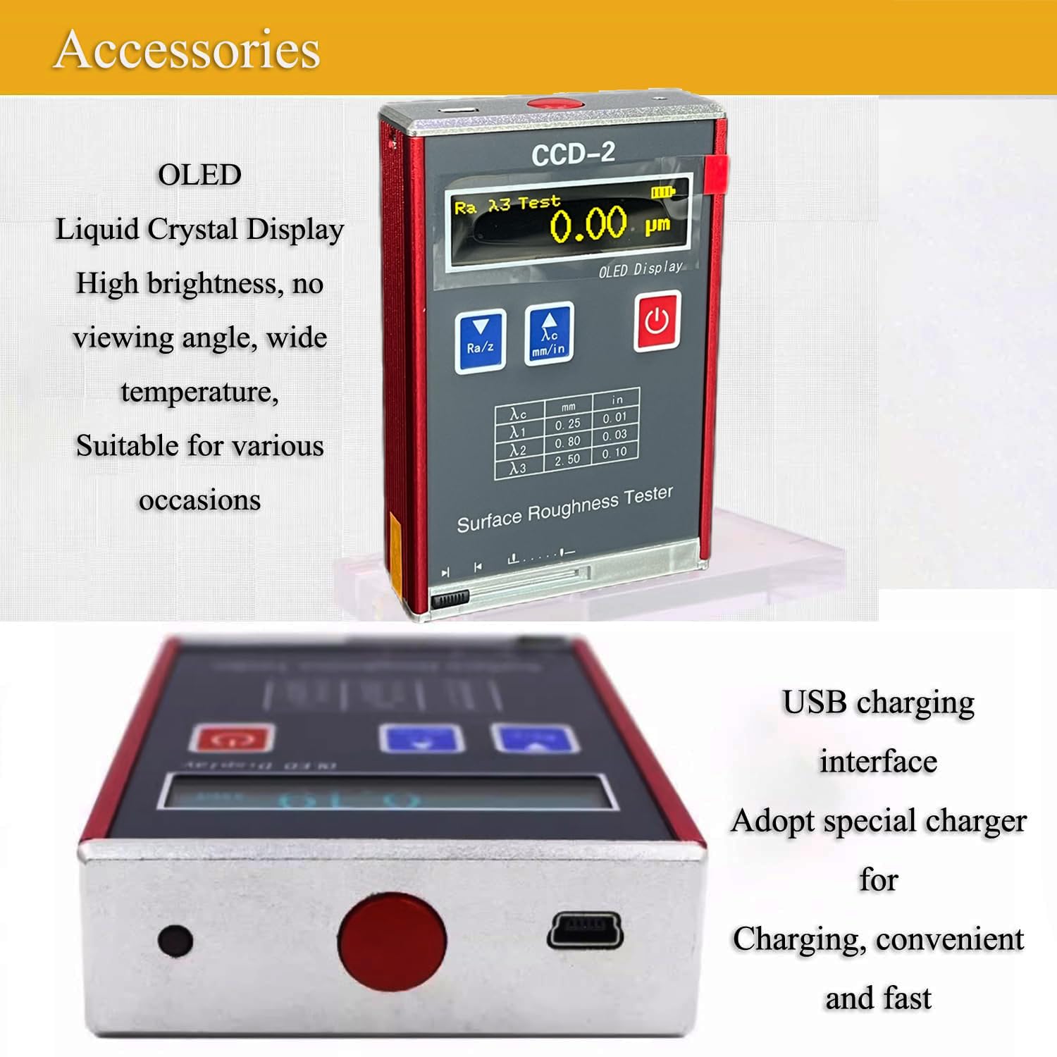 VTSYIQI Digital Surface Roughness Tester Gauge Meter Surftest Profilometer with USB Data Output Ra 0.05 to 15.0um Rz 0.1 to 50um OLED Color Display DSP Processor