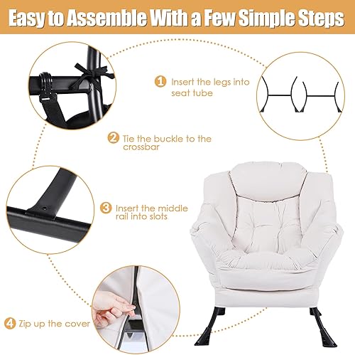 Miniatura 6 de W WARMHOL Lazy Chair - Silla tapizada para sofá individual con bolsillo lateral, sillón reclinable de tela de terciopelo moderno, silla de descanso