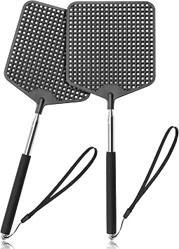 HDAJY Telescopic Fly Swatters 2 Pack, Premium Plastic Flyswatter, Fly Swatter Heavy Duty for Indoor, Outdoor, Classroom, Stainless Steel HandleBlack