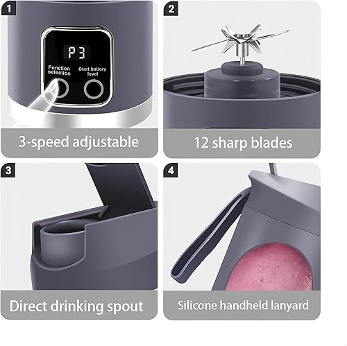 Miniatura 5 de Licuadora portátil, inalámbrica, recipiente de 16 onzas, licuadora personal para batidos y batidos, tapa a prueba de fugas y boquilla para sorber,
