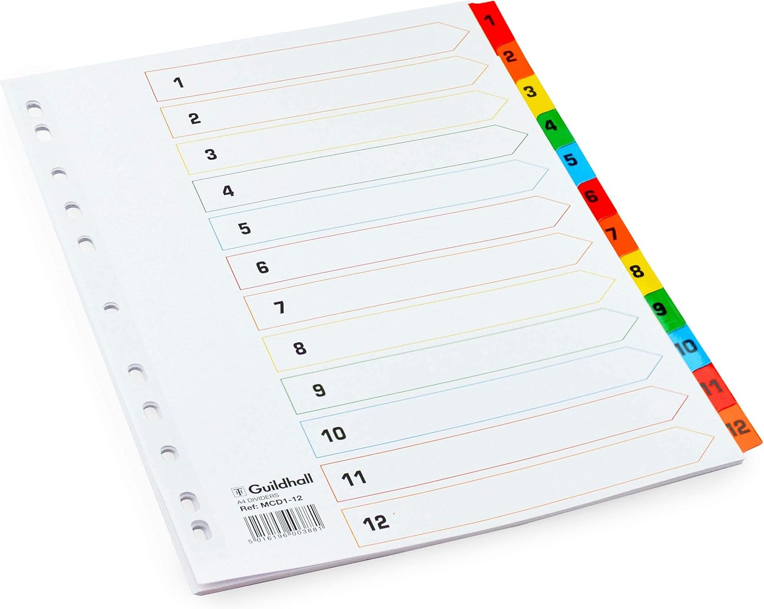 Exacompta Guildhall 12 Part Multi Coloured Dividers - A4-11 Punched Holes - Pack of 5 - MCD1-12