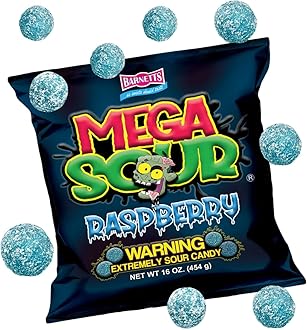 Barnetts - Mega Sour Candy Raspberry 454g - Trendy Sweet Bags - Traditionally Handmade Sweets - Sour Coating Lasts 20 Seconds - Candies for Party Bag, Gift Hamper, or Hamper Box