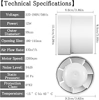 HENGBIRD Csatornás Ventilátor 100-150mm Csendes Inline Szellőztető Konyha Fürdőszoba 2