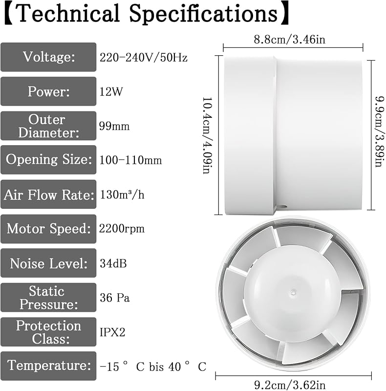 HENGBIRD Csatornás Ventilátor 100-150mm Csendes Inline Szellőztető Konyha Fürdőszoba