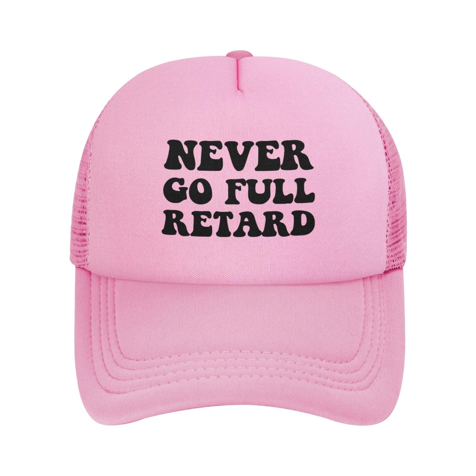 Kwqdozf Unisex Pink Never Go Full Retard Hat Mesh Baseball Cap For Men Women
