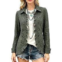 Women Flower Embroidered Ruffle Trim Collared Jacket