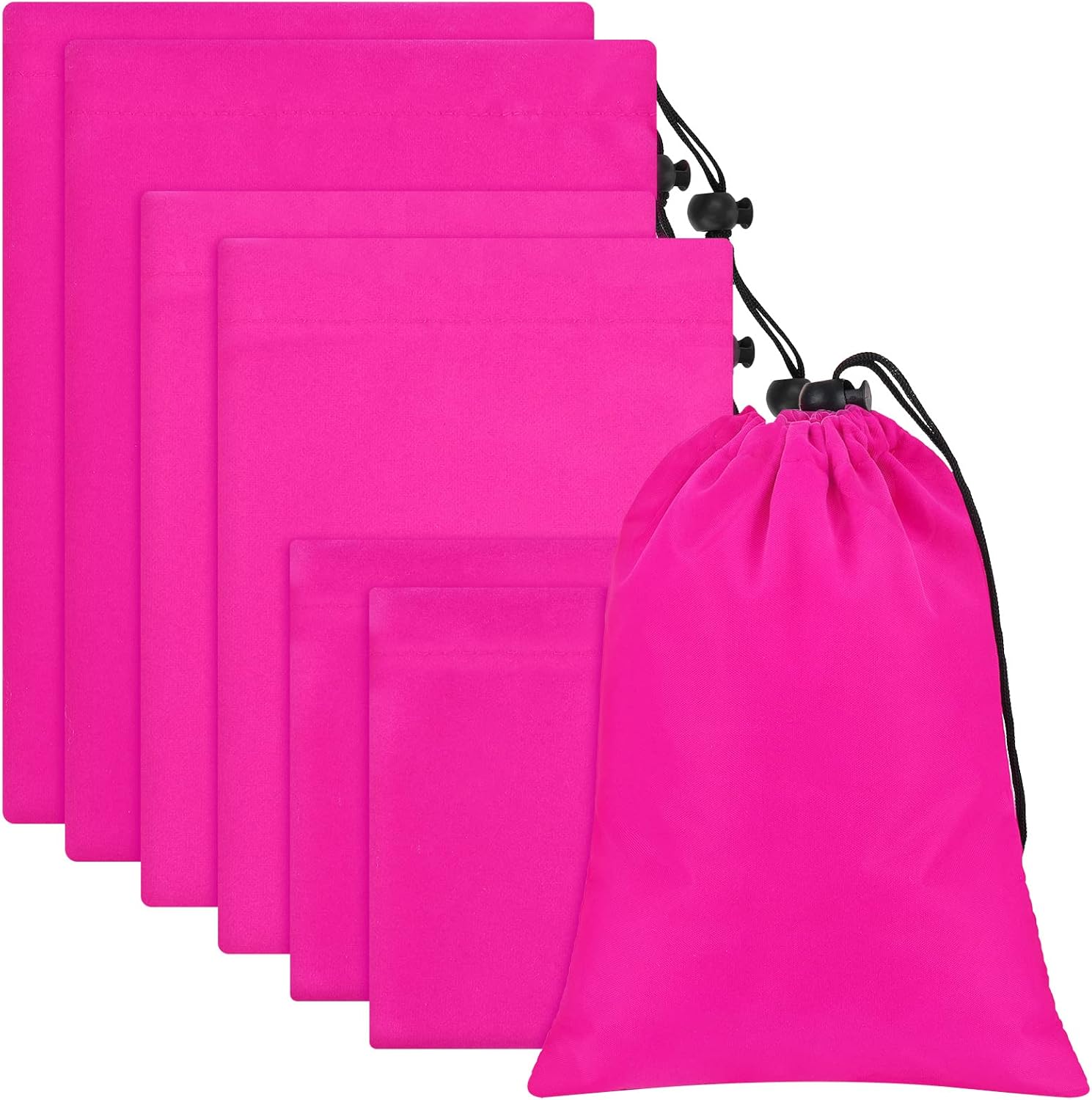 6 Pieces Foldable Toy Storage Adult Bags Multi Purpose Toys Storage 3 Sizes Adjustable Ditty Bag Microfiber Pouch for Game Toy Home Travel, Hot Pink