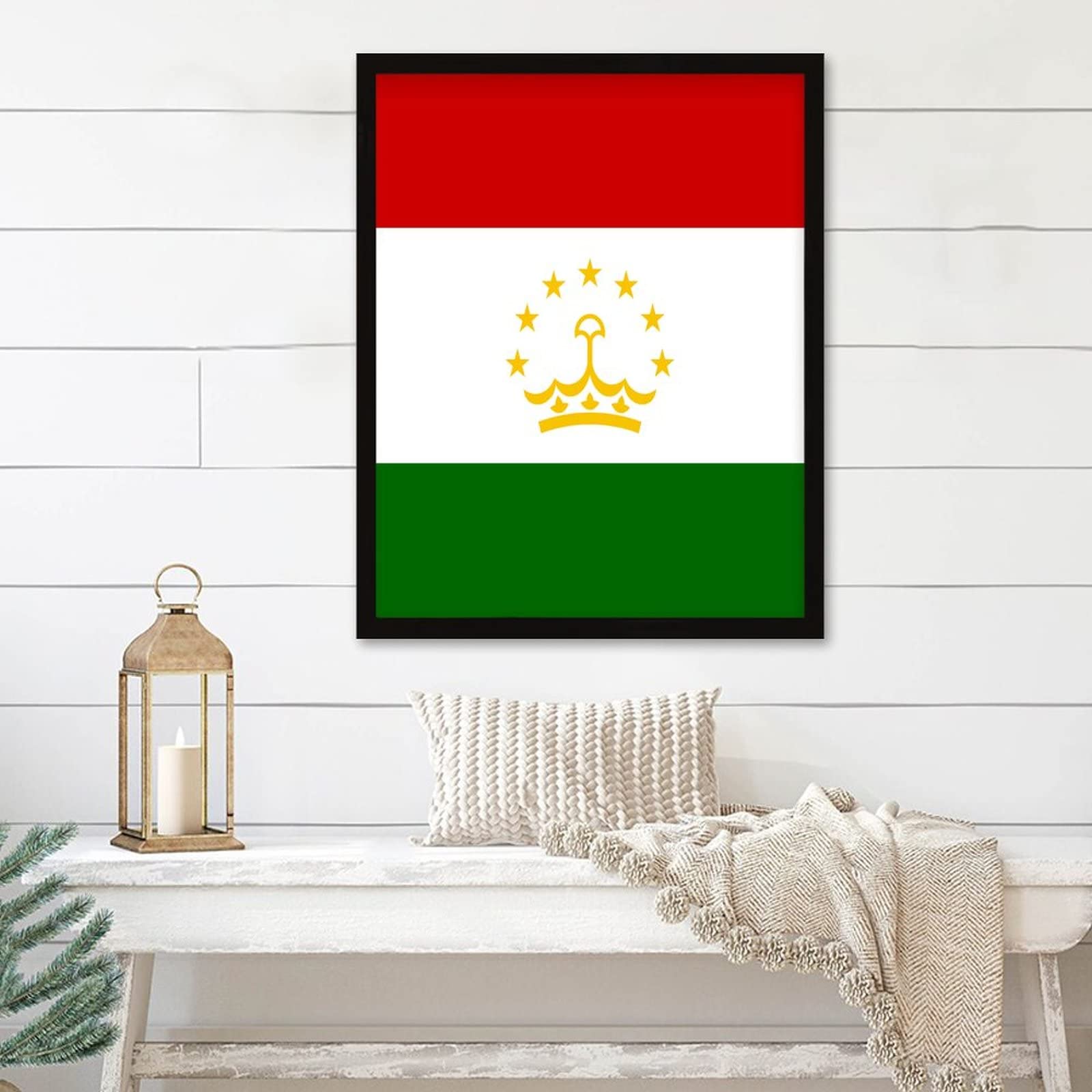 Panneau en bois drapeau Tadjikistan décoration murale minimaliste encadrée maison