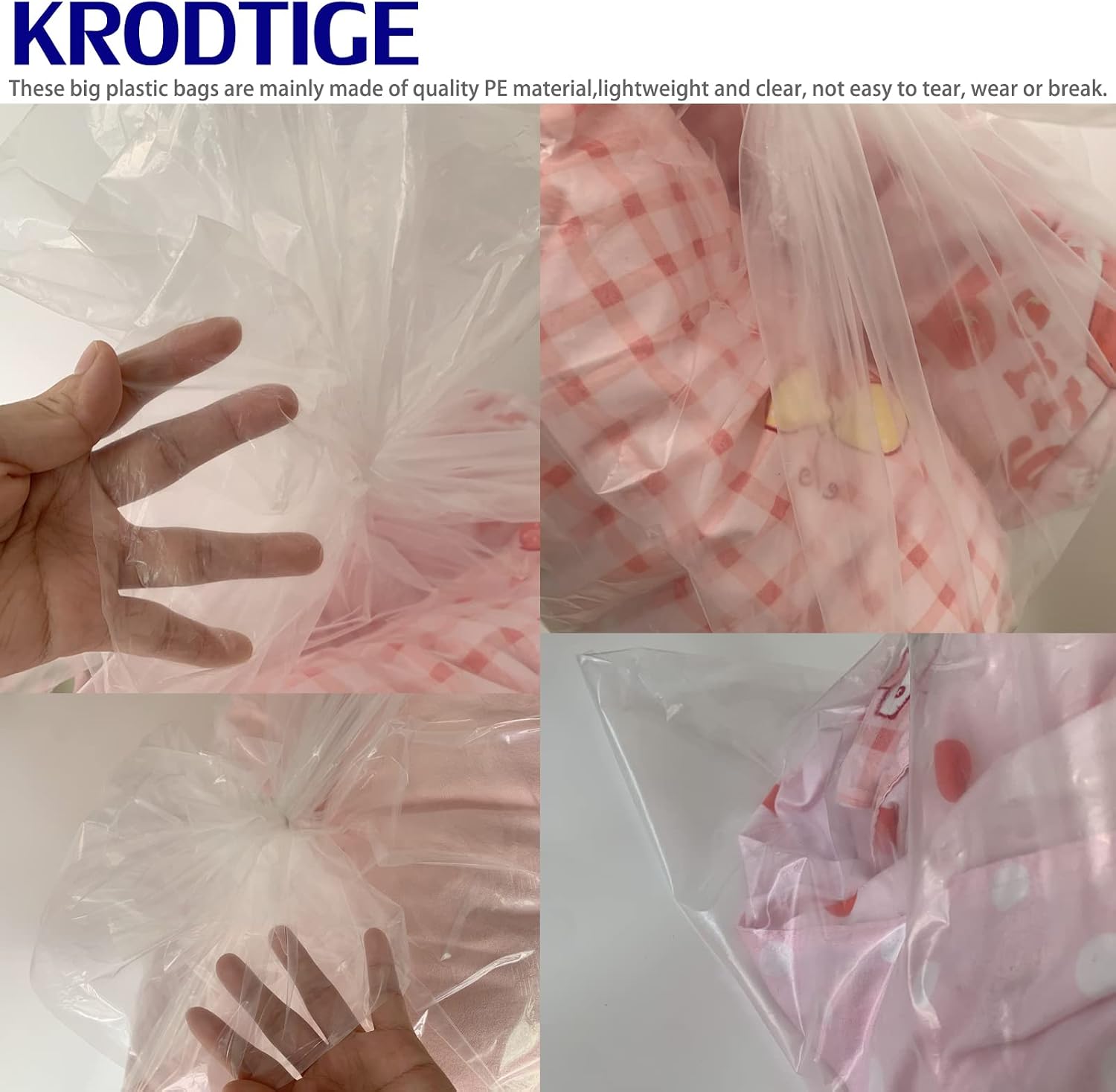 10 Pack 32 * 47 inches 2 Mil Large Flat Clear Big Dustproof Moistureproof Plastic Storage Bags, Perfect for Clothes and Big Plush Toys Luggage, Blanket, Duvets,Pillows, Reusable (10 Bags+10 Ties)