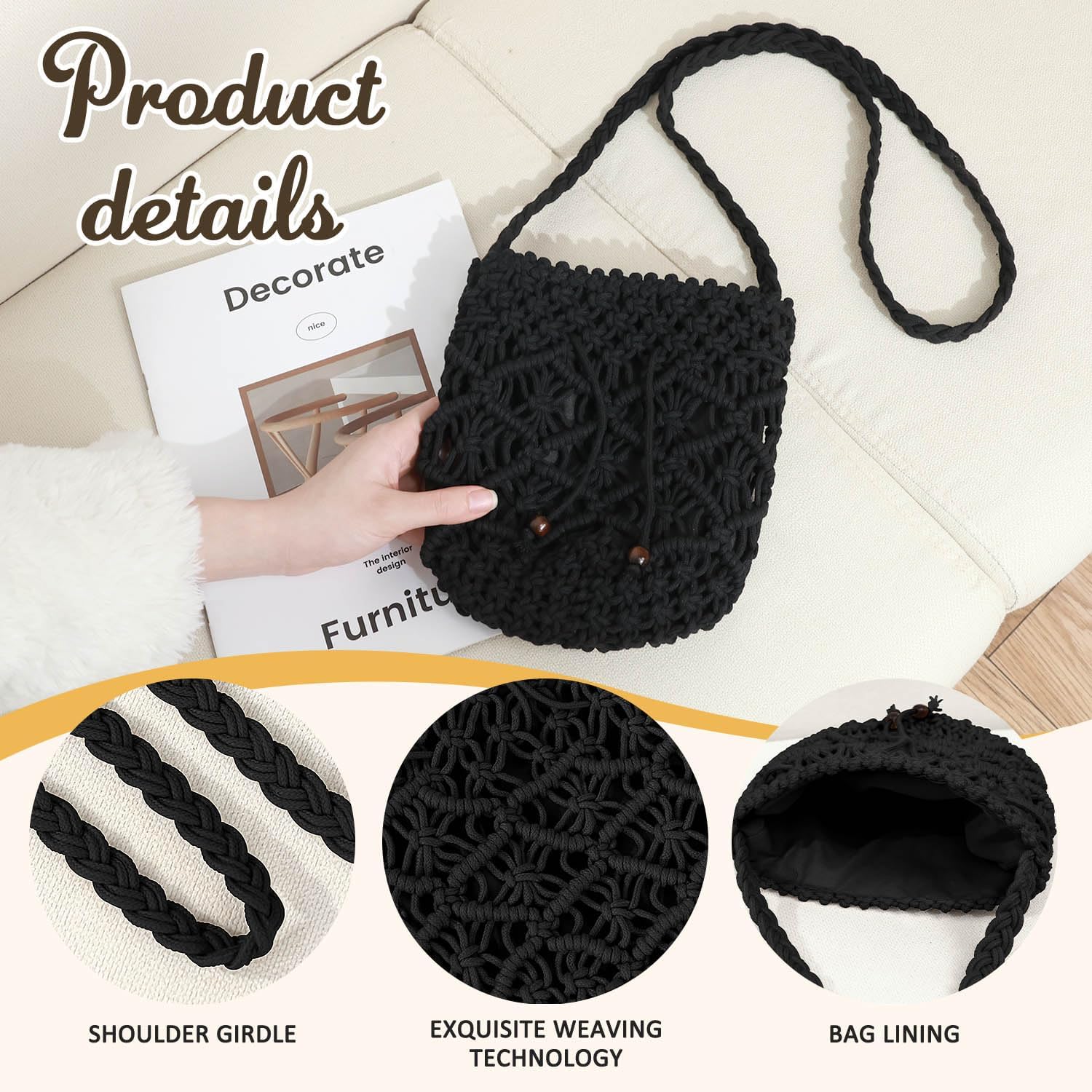 Straw Handbags Purses Crossbody Pocketbook Bag Casual Woven Beach Bags Summer Hobo Hippie Chic Tote Bags with Chain - Image 4