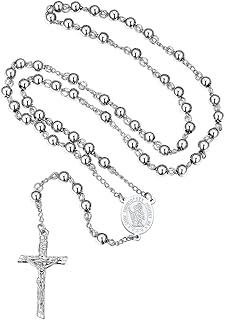 Rosary Beads Catholic Necklace for Men, St Michael/St Christopher/Virgin Mary Prayer Rosaries with Crucifix Cross Stainless Steel Praying Rosary Necklace