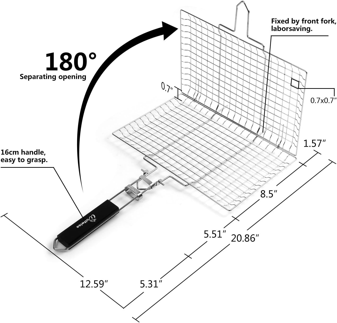 WolfWise Portable Grilling Basket BBQ Barbecue Tool Work for Fish Vegetable Steak Meat Shrimp Chops, Made of Durable 430 Stainless Steel, Medium