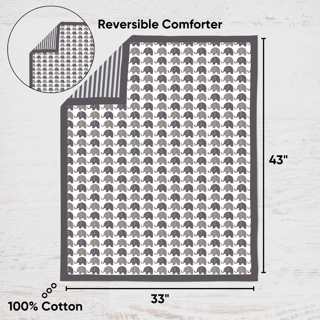 Bacati - Elephants White/Gray 10 pc Crib Bedding Set with 2 Crib Fitted Sheets