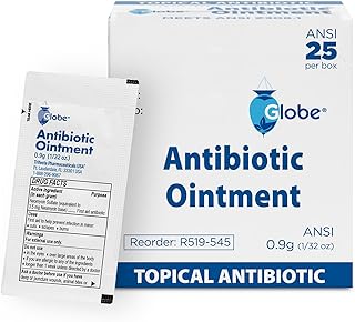 Globe (25 Packets First Aid Antibiotic Ointment, 0.9g Single Packet, First Aid Kit for Minor Scratches, Wounds, Cuts, and Burns, Prevents Infection, Travel Size