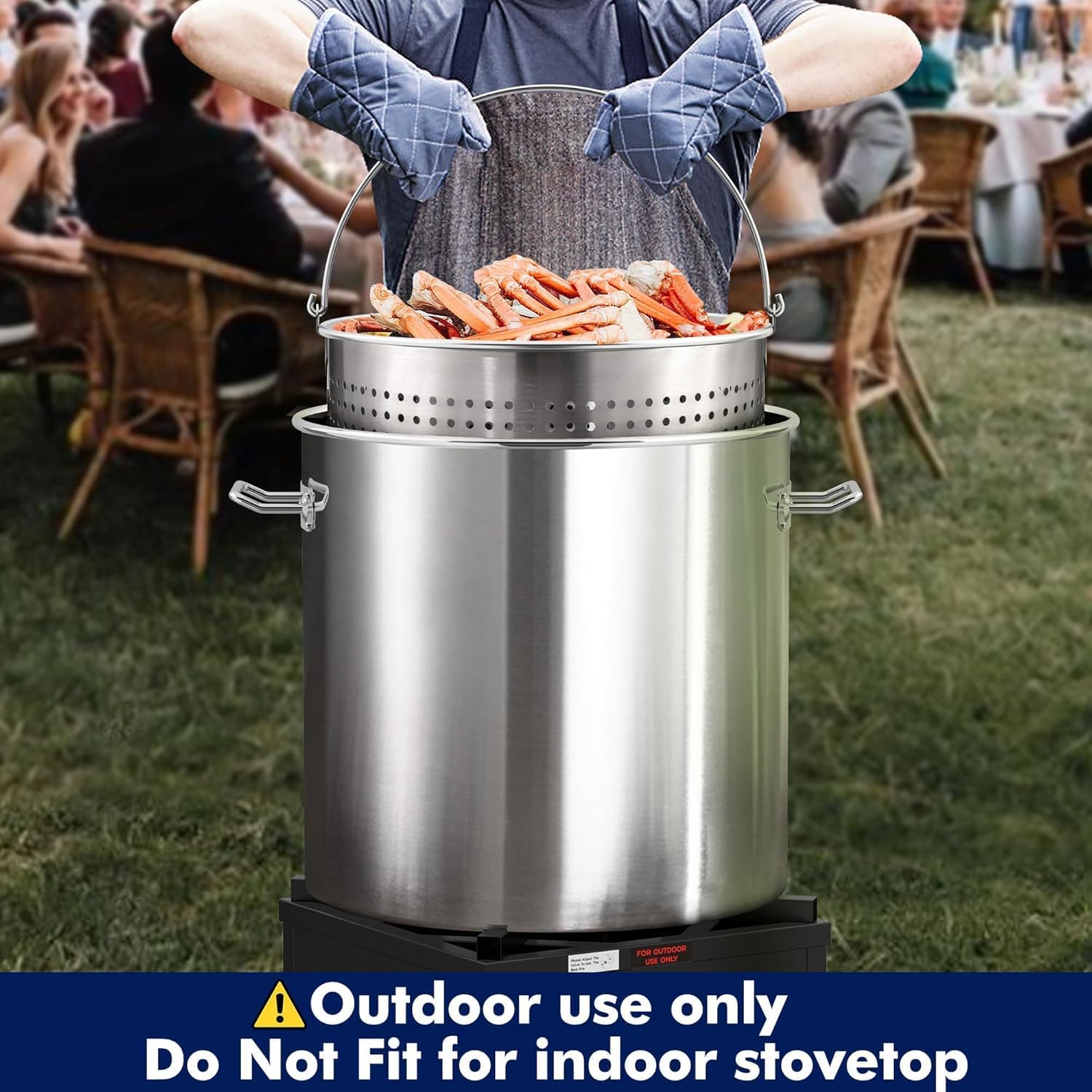 ARC 100-Quart Stainless Steel Seafood Boil Pot with Basket and 48 inch Large Mixing Paddle,Crawfish, Crab, Lobster, Shrimp Boil Stockpot with Strainer,Turkey Fryer Pot,24 Gallon (48'' Paddle, 100 QT)