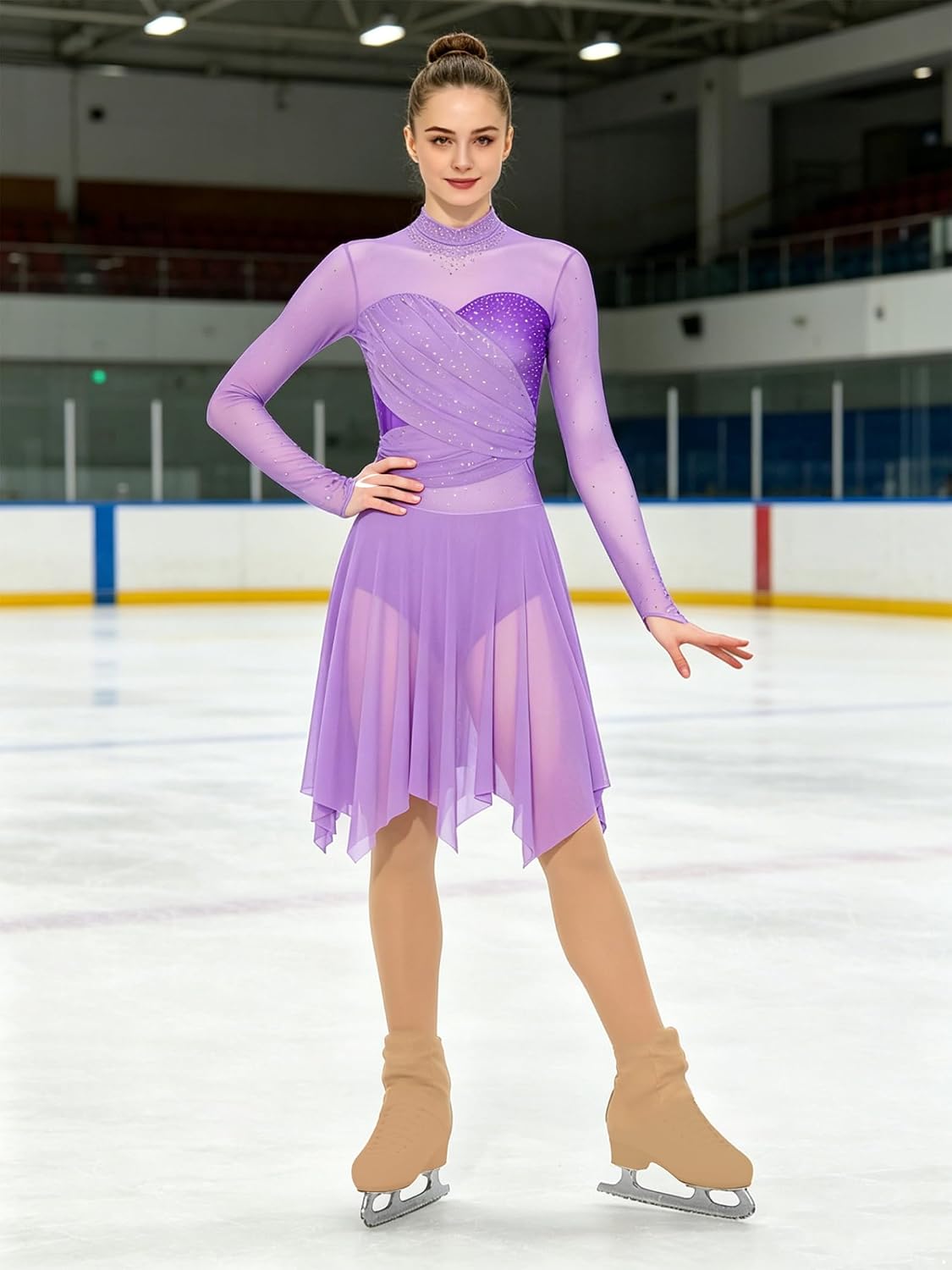 Figure Ice Skating Dress for Women Irregular Hem Dress