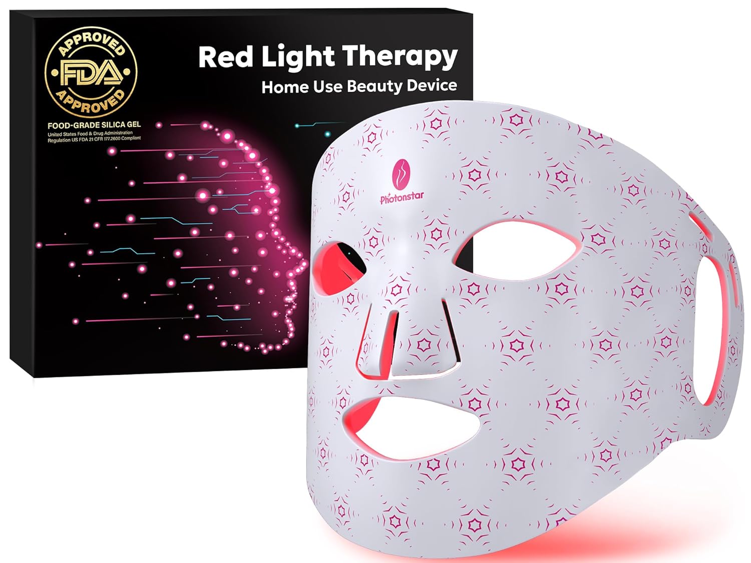 Rotlichttherapie f&uuml;r das Gesicht, tragbare LED-Gesichtsmasken-Lichttherapie mit Fernbedienung, 660 nm & 850 nm Nahinfrarot-Rotlichtmaske mit Zeitfunktion, reduzierte Falten, verj&uuml;ngend, Anti-Aging, zu Hause
