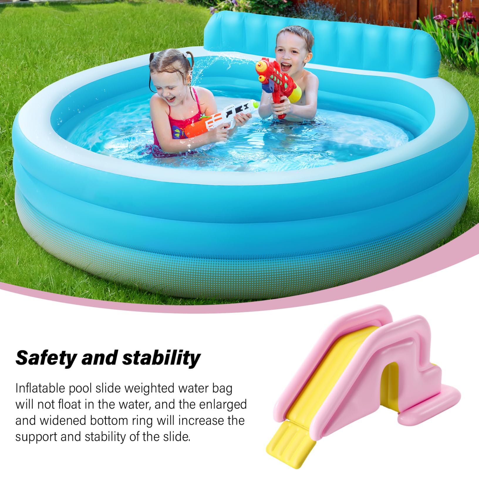 Aufblasbare Poolrutsche, 78, 7 x 33, 5 x 31, 5 Zoll PVC-Schwimmbadrutsche, breit mit Wasser befüllbar für draußen, drinnen, Hinterhof, Stil 2