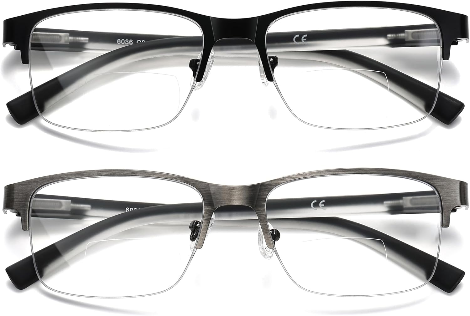2 Pack Metal Clear On Top Bifocal Reading Glasses Men, Half Frame Spring Hinge Computer Blue Light Bifocals Readers - Image 7