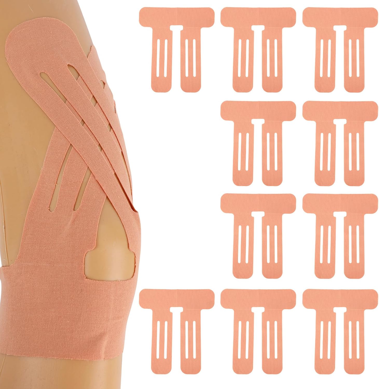 10 Pcs Precut Kinesiology Tape for Knees, Waterproof & Breathable Knee Support Tape Elastic Cotton Athletic Muscle Tapes for Knees Muscle Support & Comfort Stability (Skin Color)