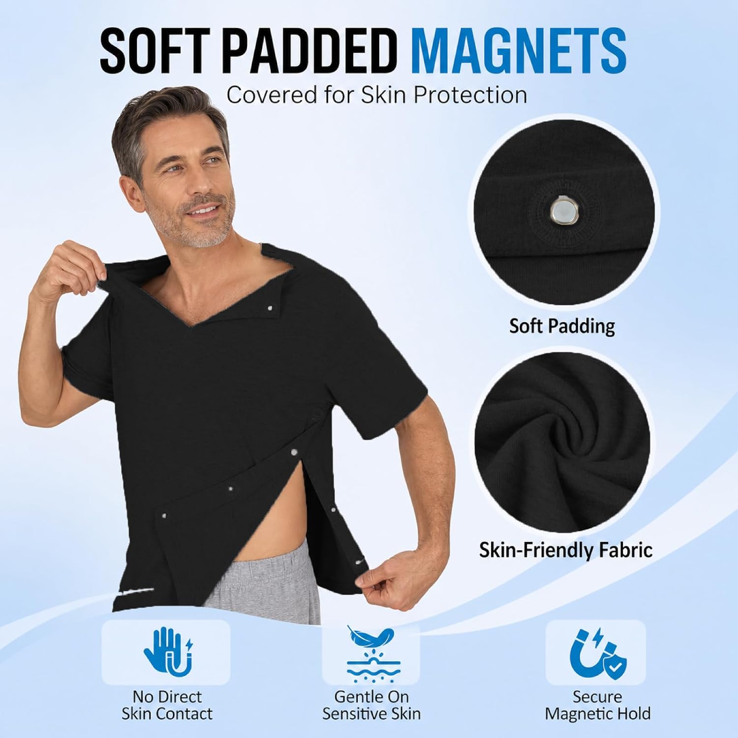 Magnetic Buttons Post Shoulder Surgery Recovery Shirt One-Hand Tear Away Chemo Port Shirts Unisex Easy Dressing Clothing