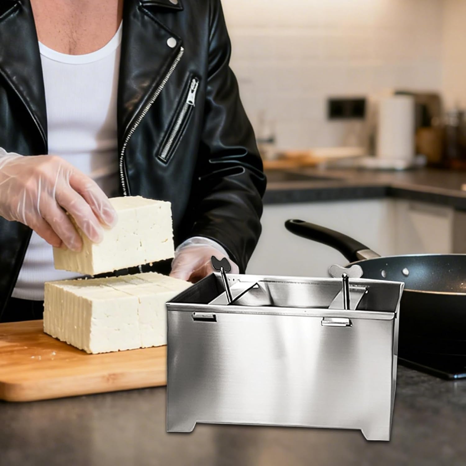 豆腐プレス - ステンレス 手動 多機能 - 絹ごし豆腐プレス型 大豆食品用 | 調理用 食品準備 手作りチーズ ベジタリアン キャ