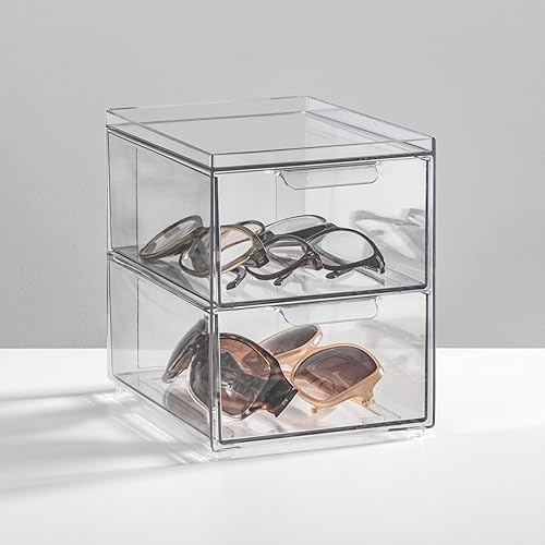 Miniatura 10 de mDesign Contenedor organizador de armario de plástico con cajón extraíble, almacenamiento delgado y apilable para armario, organización para