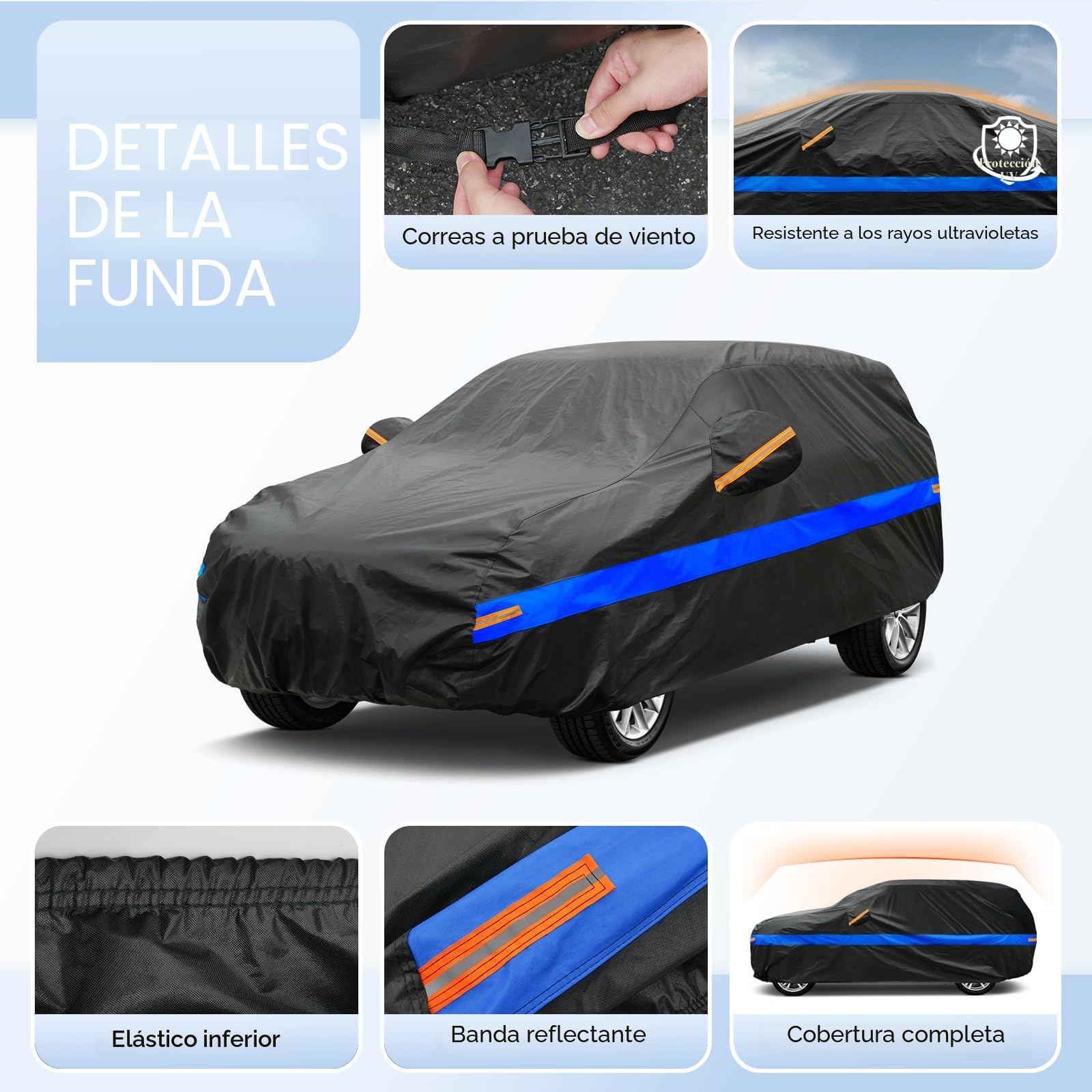 Funda Coche SUV Exterior Impermeable, Cubre Coche 4x4 de 10 Capas, Cubierta Coche Protector de Sol, Capa para Carro Apto para Audi Q7, BMW X5, Mercedes GLE, Porsche Cayenne,etc. YXL