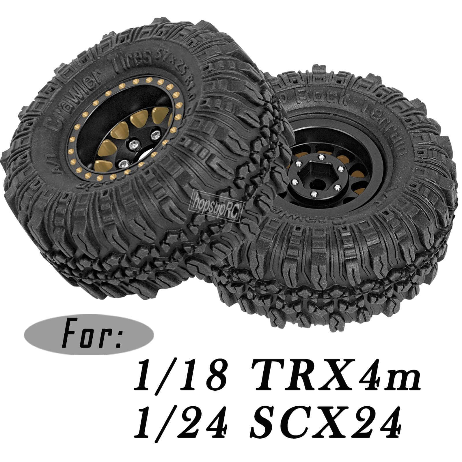 Full Brass 1.0in Beadlock RC Truck Tires Wheel Tires Upgrades Part for 1/18 1/24 Trx4m Axial SCX24 RC Crawler,RC Wheels Hops Up(4pcs Black)