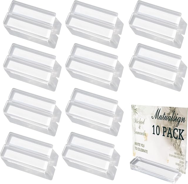 Mutualsign Acrylic Sign Holder 10 PCS Acrylic Place Card Holders, Clear Acrylic Stand with Card Slot for Message, Name, Menu, Numbers (Clear Acrylic)