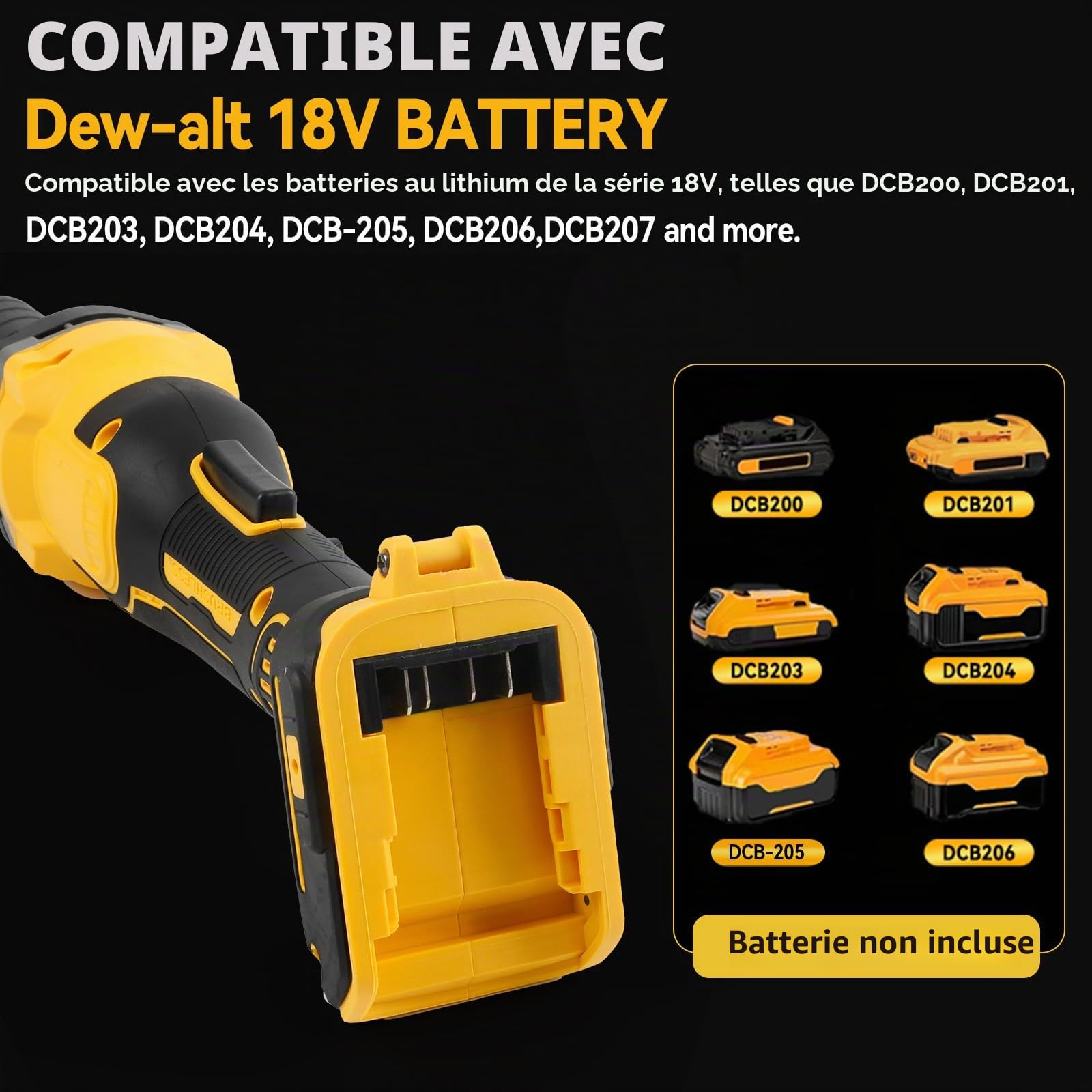 Meuleuse droite à batterie, ponceuse droite professionnelle, 4 vitesses variables pour ponçage, polissage, gravure (sans batterie) (compatible avec DeWalt)
