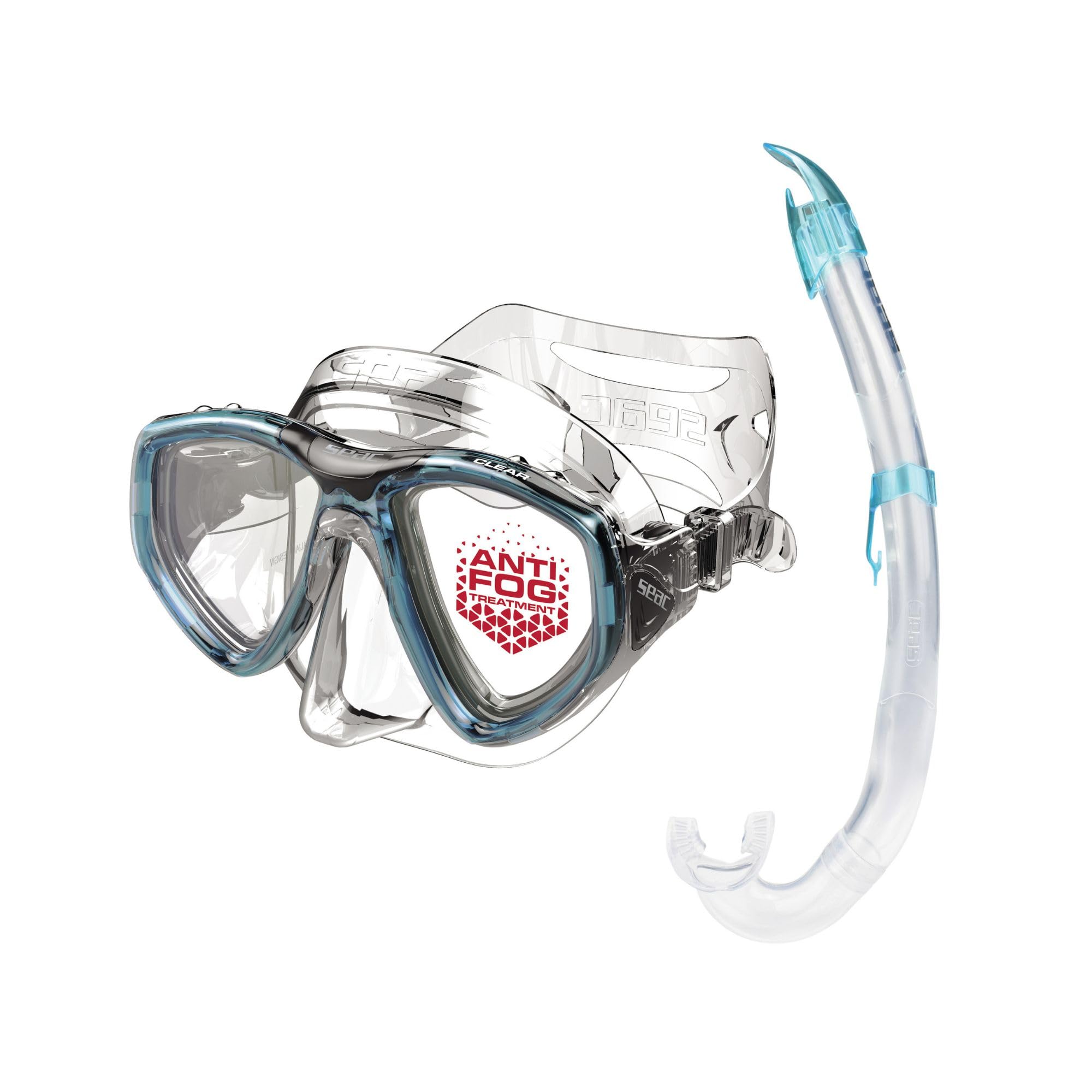 SEAC Set Bis Clear, Maschera Doppia lente Antifog Anti Appannamento Low Volume boccaglio Flash con Top Anti Onda, Set per Immersioni e Snorkeling