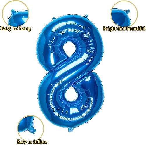 Miniatura 8 de Globos azules de 32 pulgadas con el número 3 de aluminio, suministros de decoración de fiesta de cumpleaños (globo azul número 3)