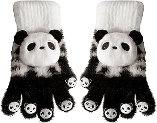 冬用防寒ニットグローブ - ソフトでかわいいカジュアルなパンダデザイン,女性用 ニット フル フィンガー グローブ - 大人ティーンズ学生通勤旅行家族お出かけ自転車用