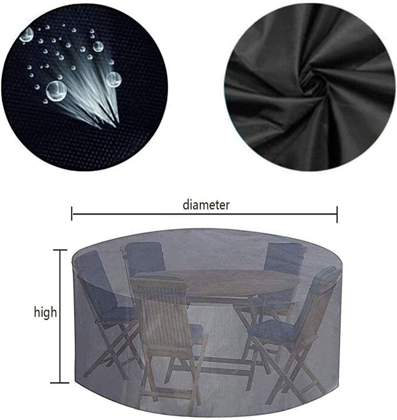 Round Furniture Cover Circular 24x17in, Table Cover Patio Set Cover Outdoor Garden Furniture Cover, 420D Heavy Duty Oxford Polyester Outdoor Furniture Cover, Waterproof, Anti-UV