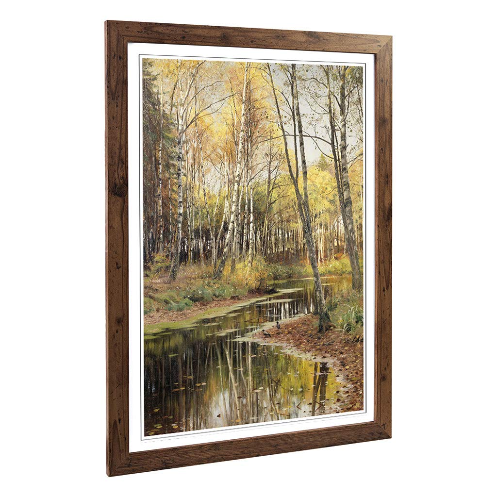 Big Box Art Framed Print of Peder Mork Monsted Autumn in The Birchwood Design | Wall Art Picture | Home Decor for Kitchen, Living Room, Bedroom, Hallway, Walnut, A2 / 24.5x18 Inch / 62x45cm