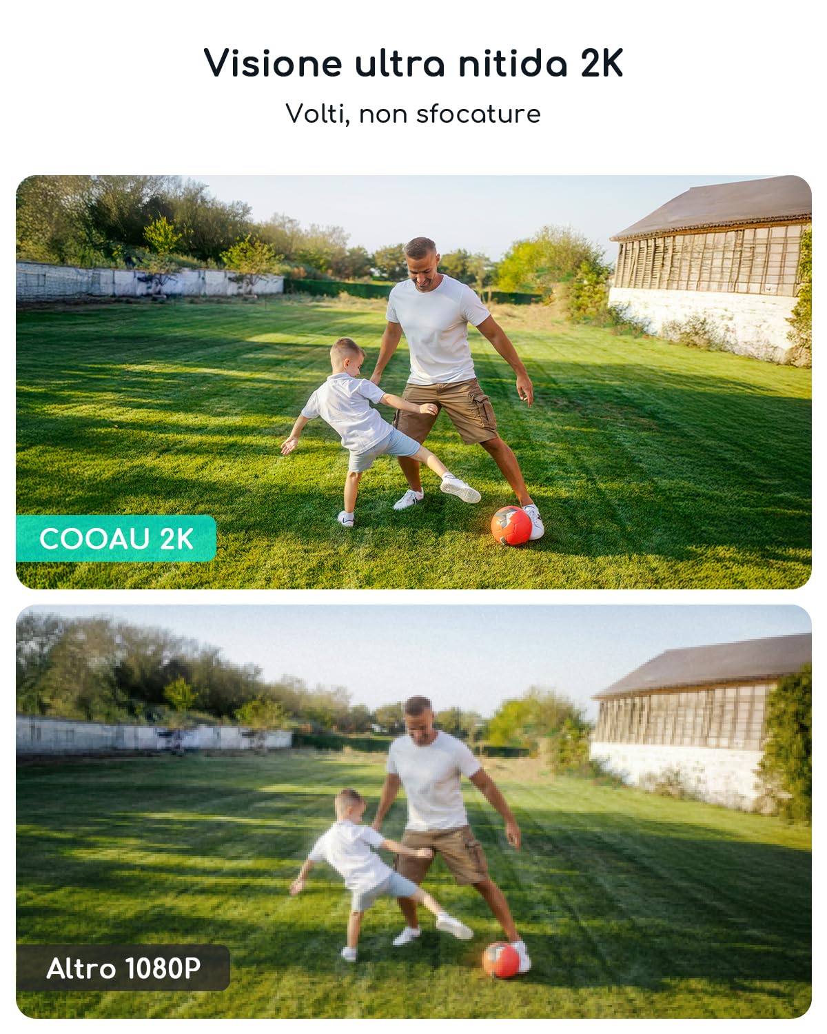 COOAU 2K Telecamera Wi-Fi Esterno Senza Fili,Videocamera Sorveglianza Esterno con Batteria,Ricaricabile a Bassa Luminosità, Facile da Installare,Visione Notturna a Colori,Rilevamento PIR,360° PTZ