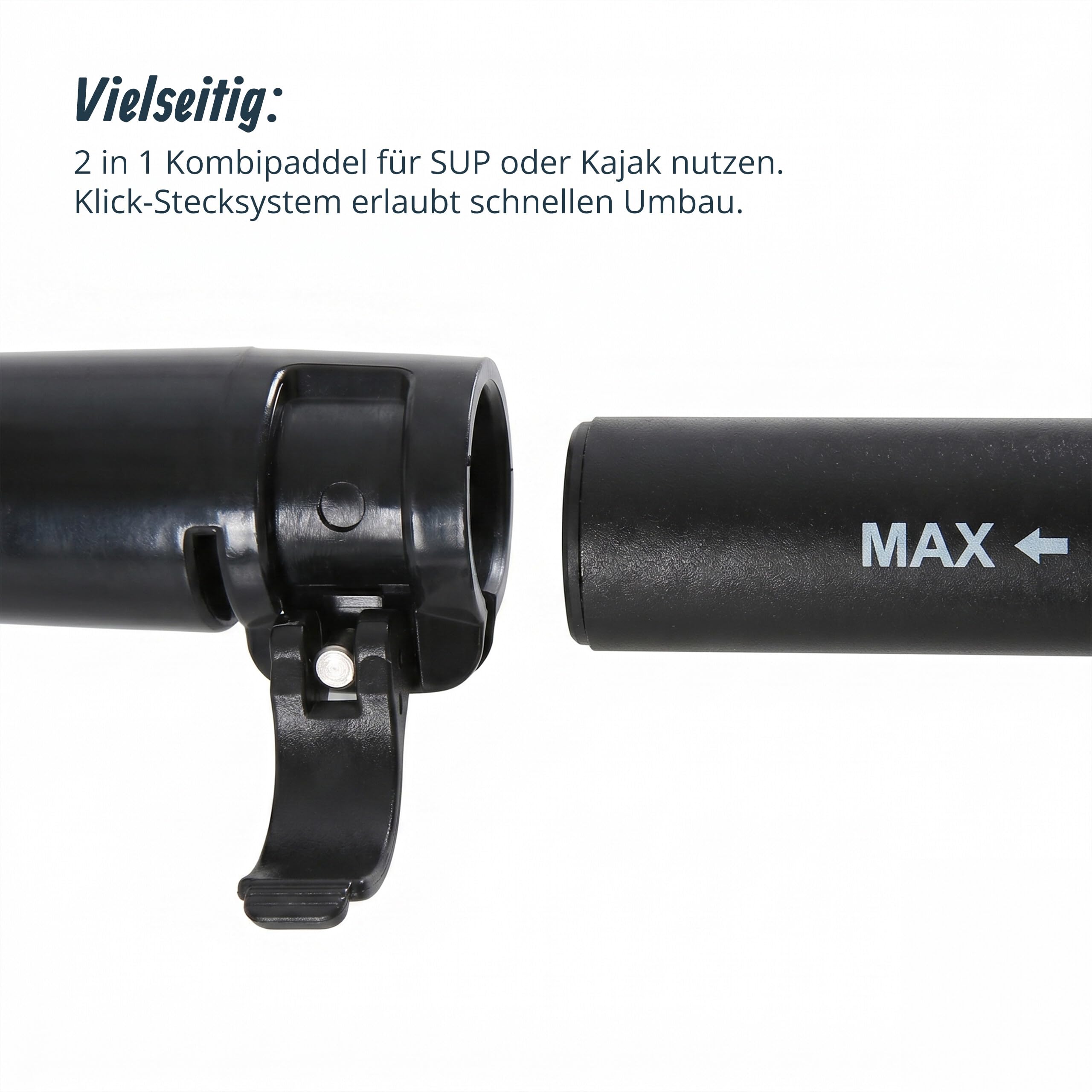 Relaxdays SUP Paddel 2 in 1, Kajakpaddel verstellbar, Doppelpaddel, unsinkbar, 4-teilig, Stechpaddel, Alu, schwarz