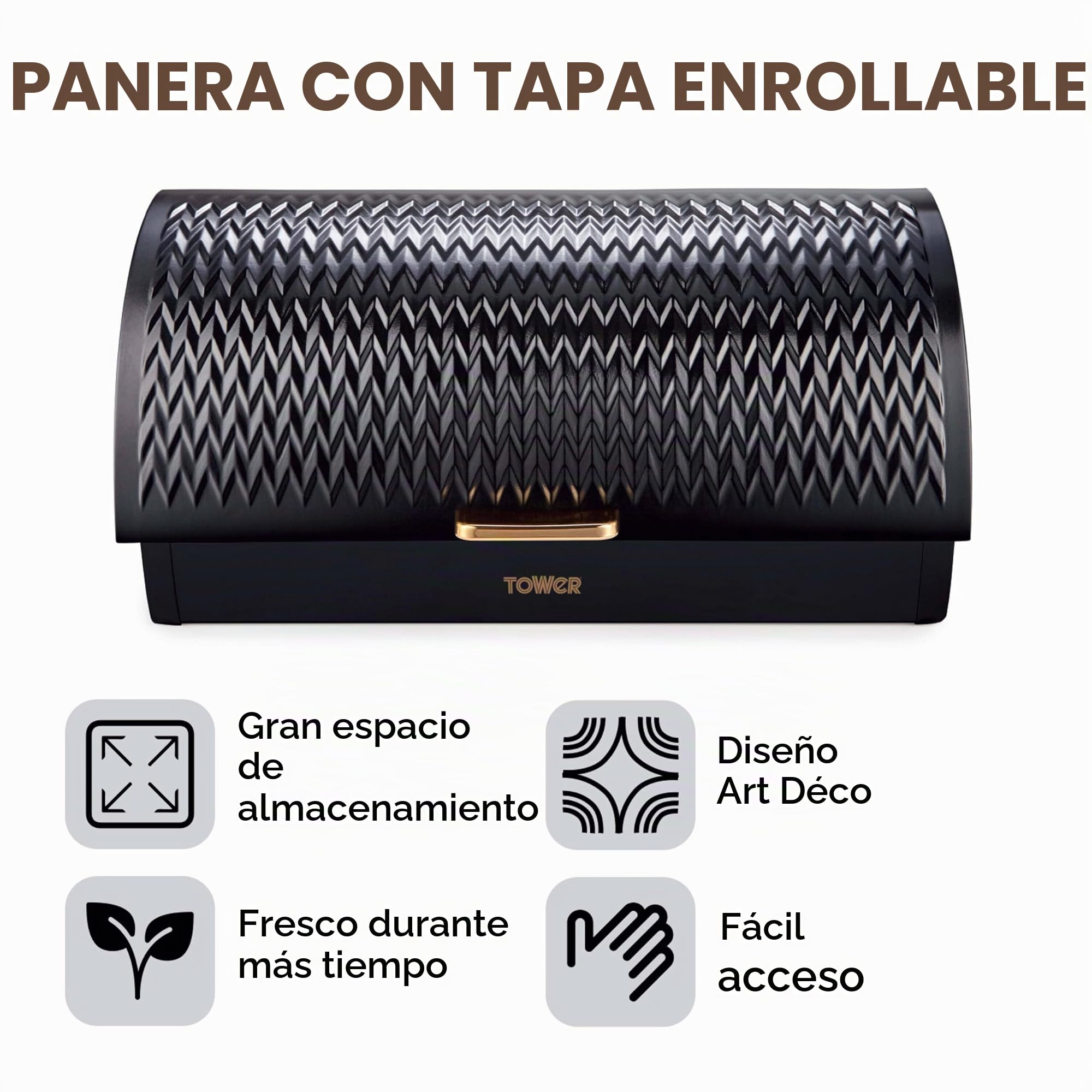 Tower T826090BLK Empire - Panera Enrollable de Acero Inoxidable, Color Negro y latón, Talla única