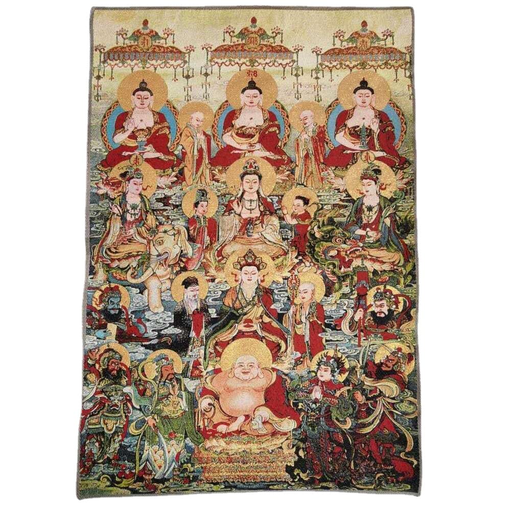 Thangka Silk Embroidery Tibetan Buddhism Tapestry Buddha Picture Tangka Fengshui Wall Hanging for Home Decor Tapestry Meditation