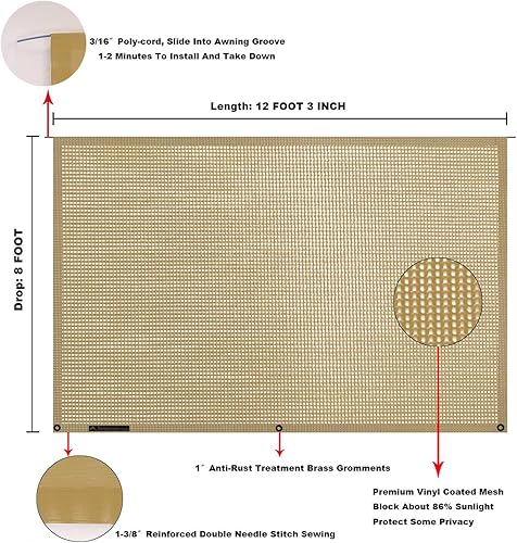 Miniatura 300 de Tentproinc Pantalla parasol para toldo, 8 pies x 13 pies 3 pulgadas (apta para toldo de 14 pies), protector solar de malla para autocaravana, cámper