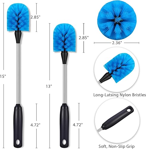 Miniatura 3 de MOSOLAN Cepillo para botellas de acero inoxidable, paquete de 2 cepillos de limpieza de botellas de agua de mango largo, construido para limpiar