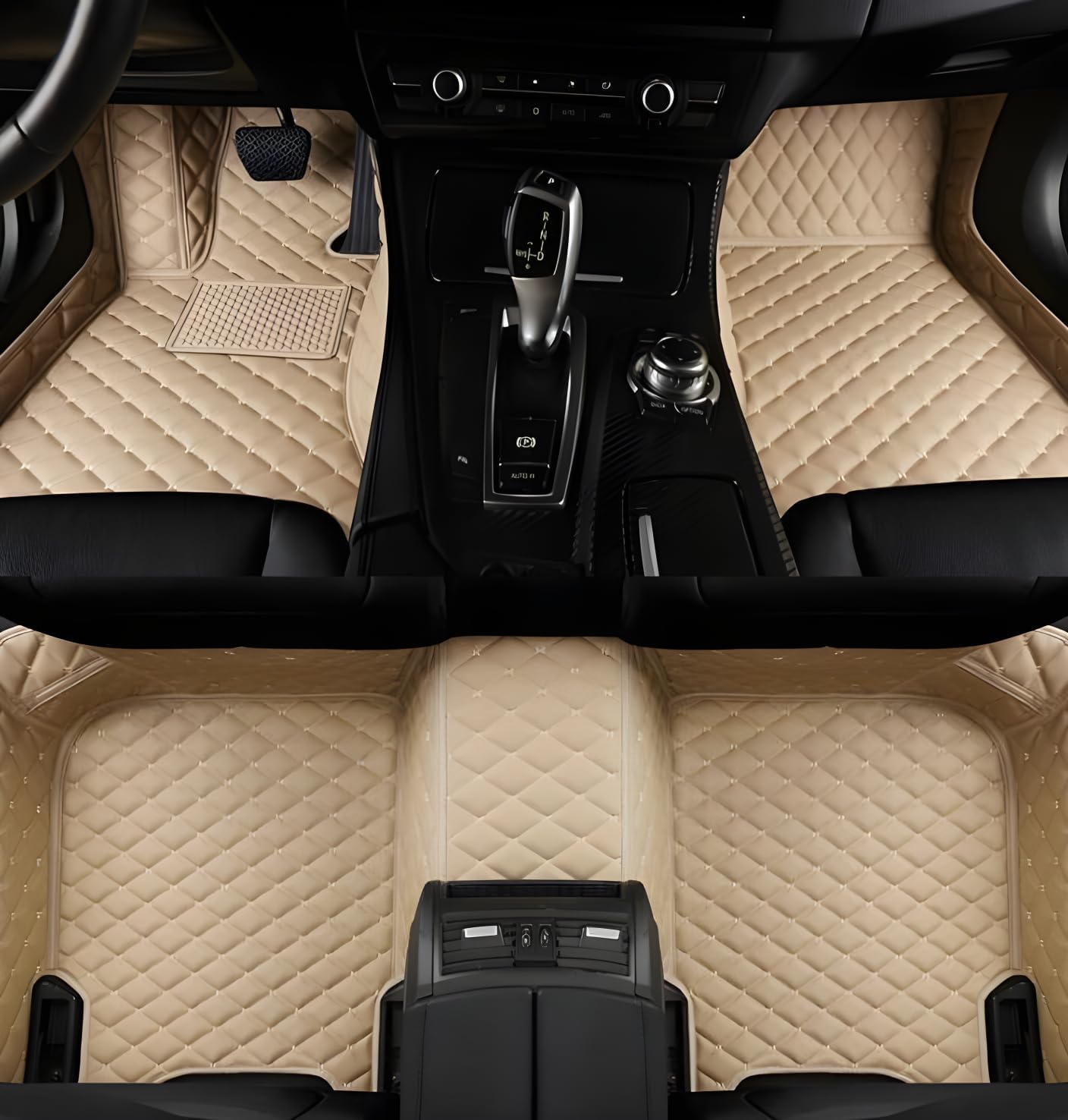 Luxury Leather Car Floor Mats for 2010-2016 Cadillac SRX - Tailored, All-Weather,Easy to Clean，Premium Interior Protection (Beige)