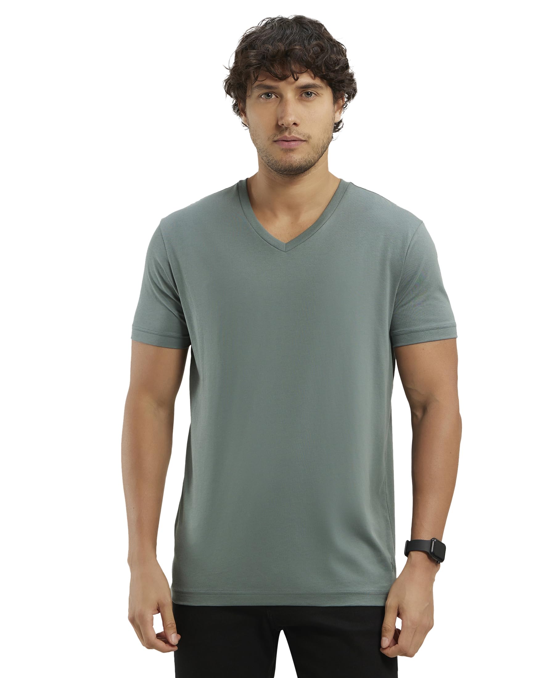 Jockey 2726 Men's Super Combed Cotton Rich Solid Regular Fit V Neck Half Sleeve T-Shirt