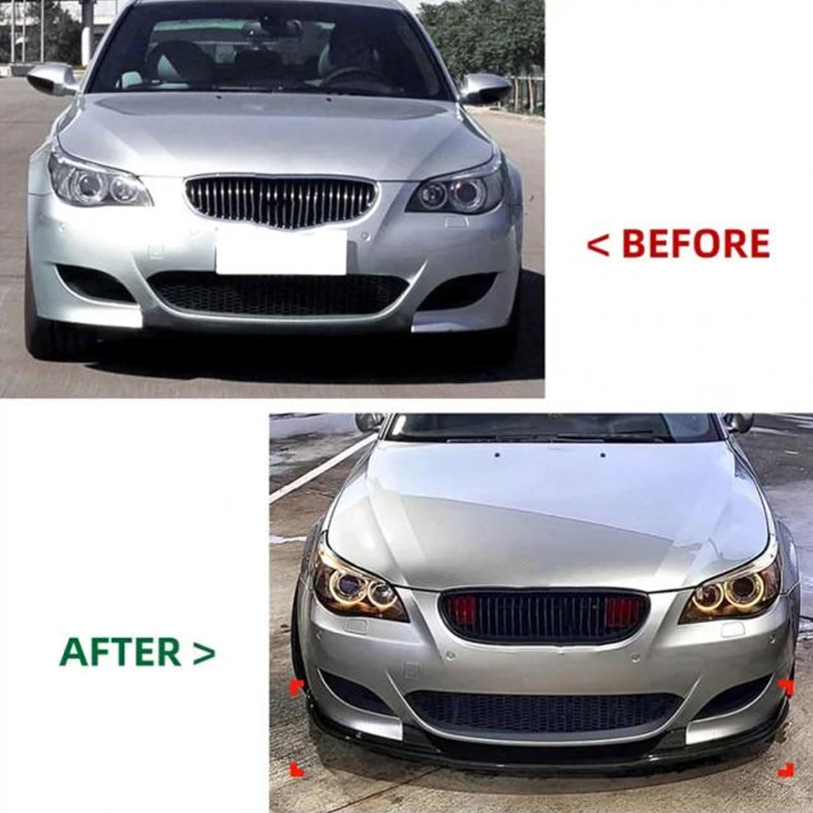 Spoiler przedniego zderzaka, 3PCS Zestaw body splittera przedniego zderzaka do E60 E61 M5 2005-2010, Automotive Lip Chin Splitter, Wymiana dyfuzora przedniego spojlera wargowego