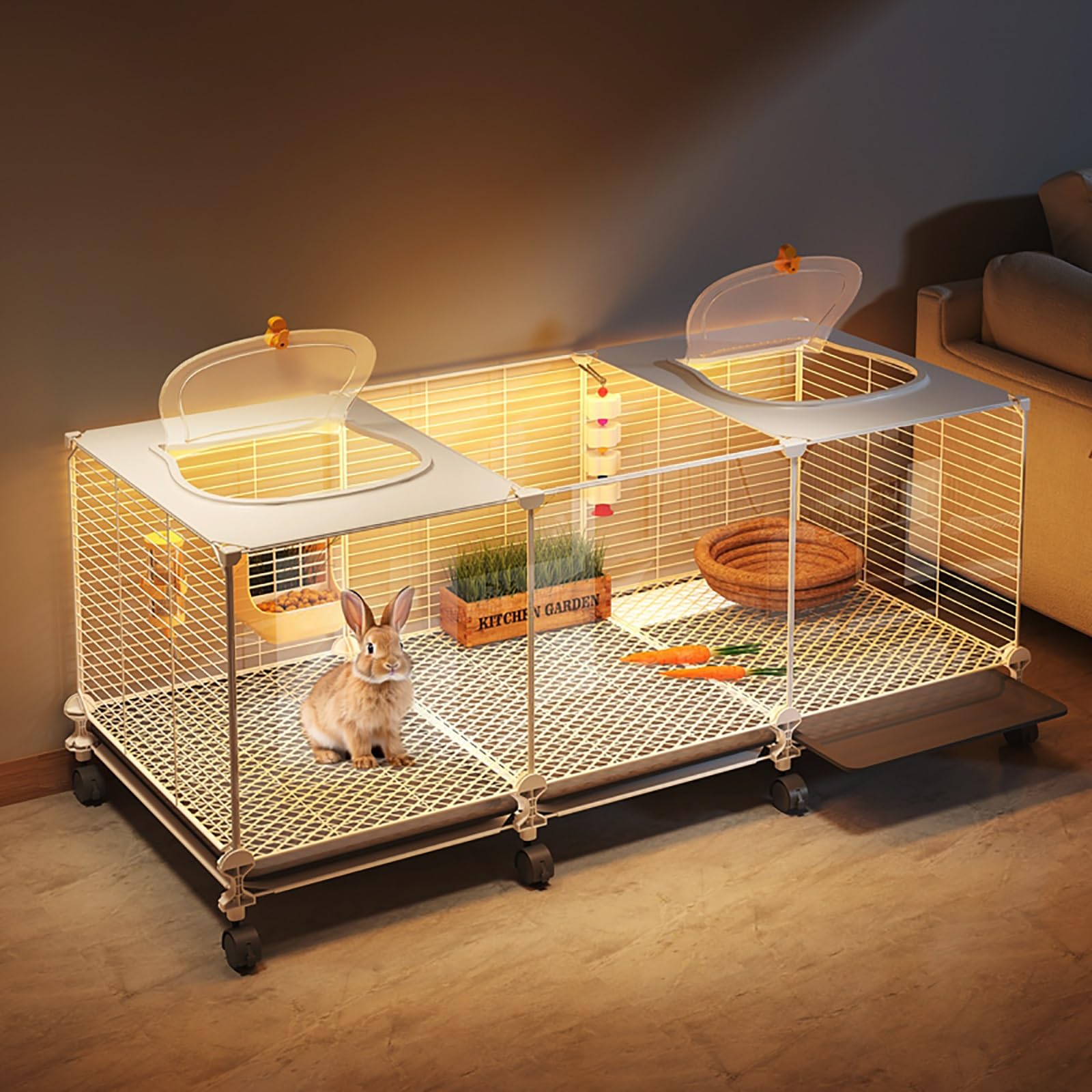 Jaula para Conejos de Interior, Jaula para Conejos con Ruedas, Casa para Conejos, Conejera con Bandeja, para Conejos/Chinchillas/Conejillos de Indias
